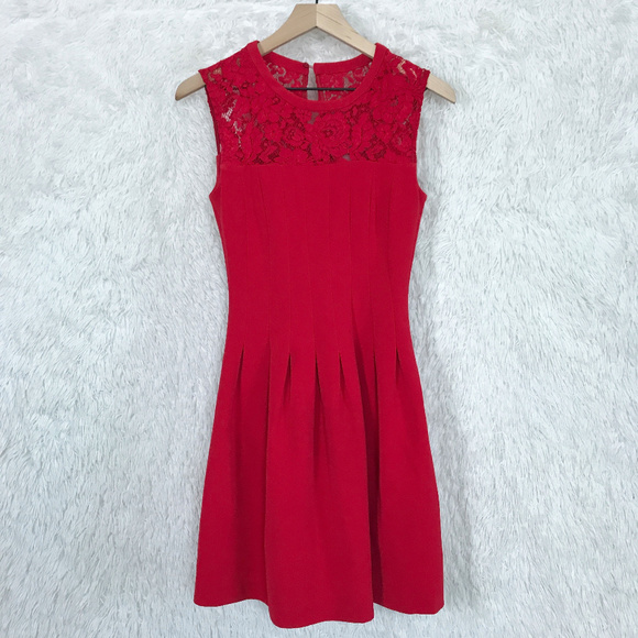H&M Dresses & Skirts - H&M | Red Fit N Flare Lace Pleated Skater Dress 4